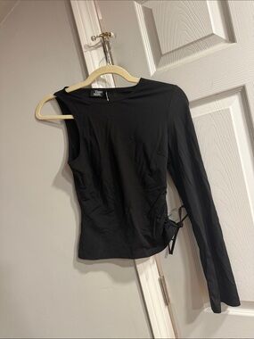 Tiger Mist Black One-Shoulder Long Sleeve Top with Side Tie